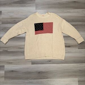 Show Me Your MuMu Cream Knit Sweater with American Flag Design, Women’s XXL